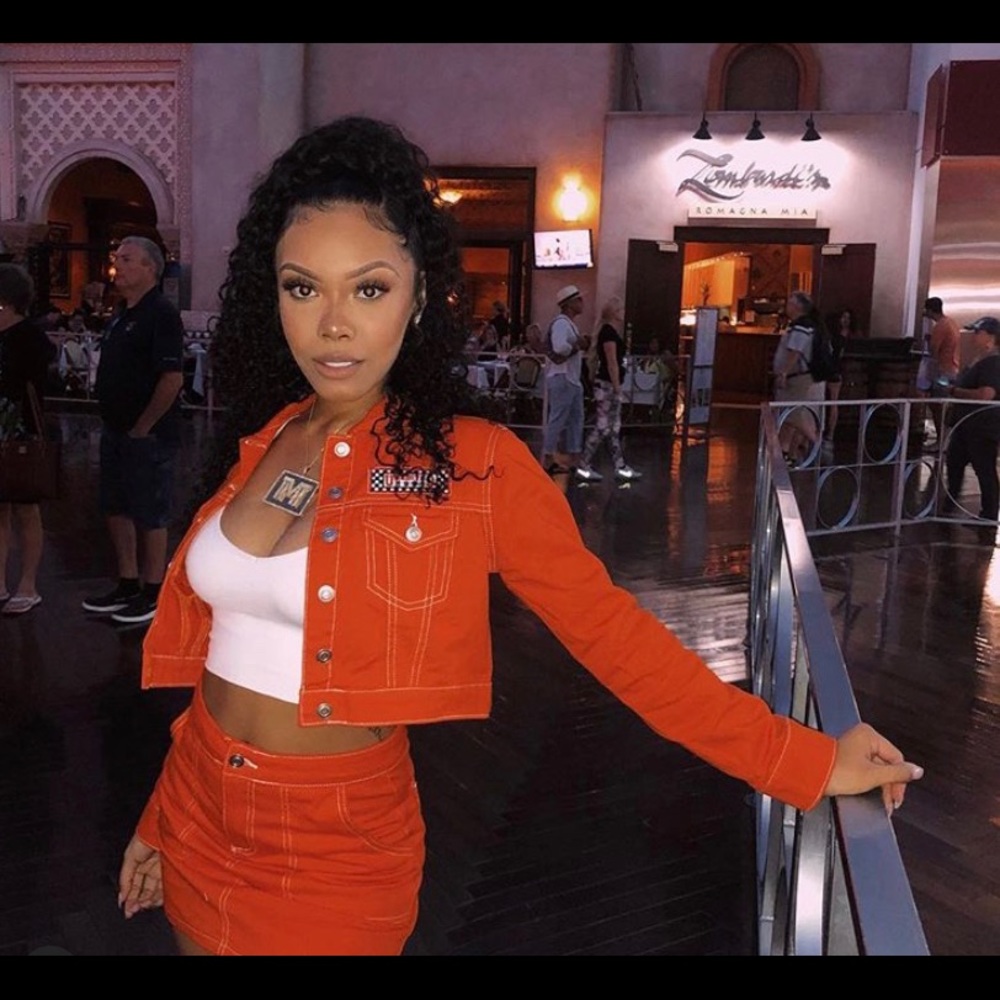 Orange cropped denim jean jacket